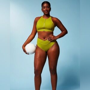Fabletics -NWT- Swim Set Green High-Neck High Waisted Bikini Set -Women’s Size S